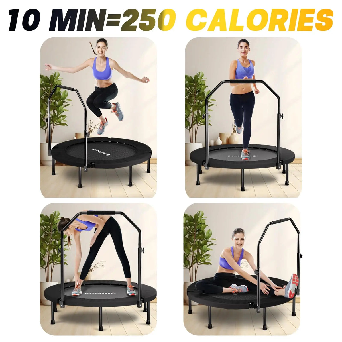 Foldable Adult Fitness Rebounder With Adjustable Exercise Handle Bar