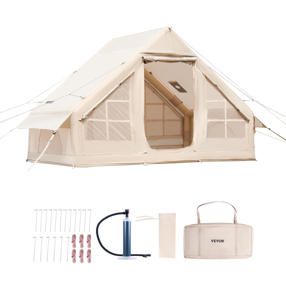 SucceBuy Inflatable Camping Tent With Stove Jack And Hand Pump