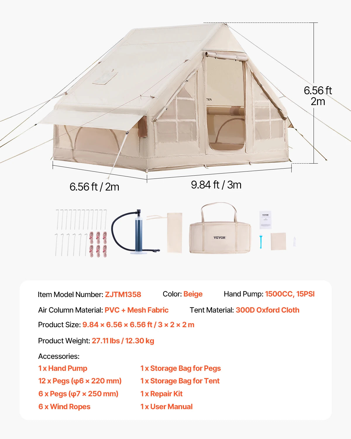 SucceBuy Inflatable Camping Tent With Stove Jack And Hand Pump