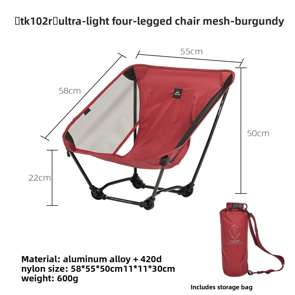 TILLAK Ultralight Foldable Ground Chair for Camping Hiking and Fishing