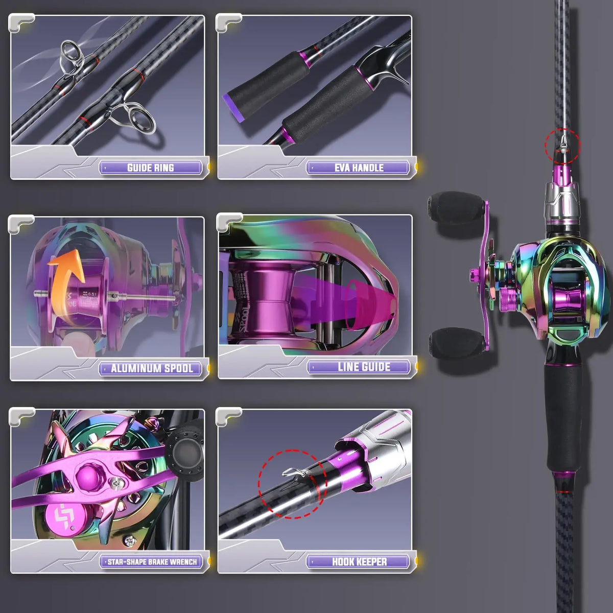 Carbon Glass Composite Baitcasting Fishing Rod And Reel Combo