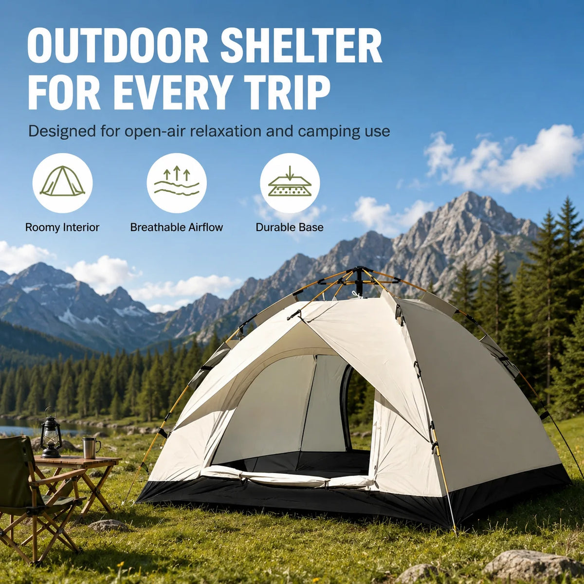 Tribenest Automatic Pop Up Camping Tent Windproof Weather Resistant