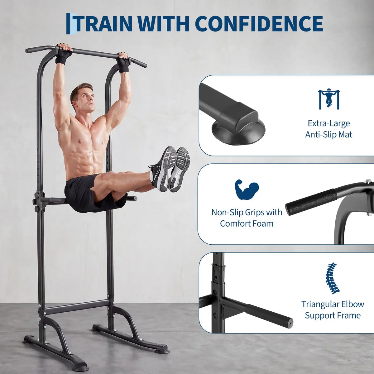 HiMiss Power Tower Pull Up Dip Station Home Gym Fitness
