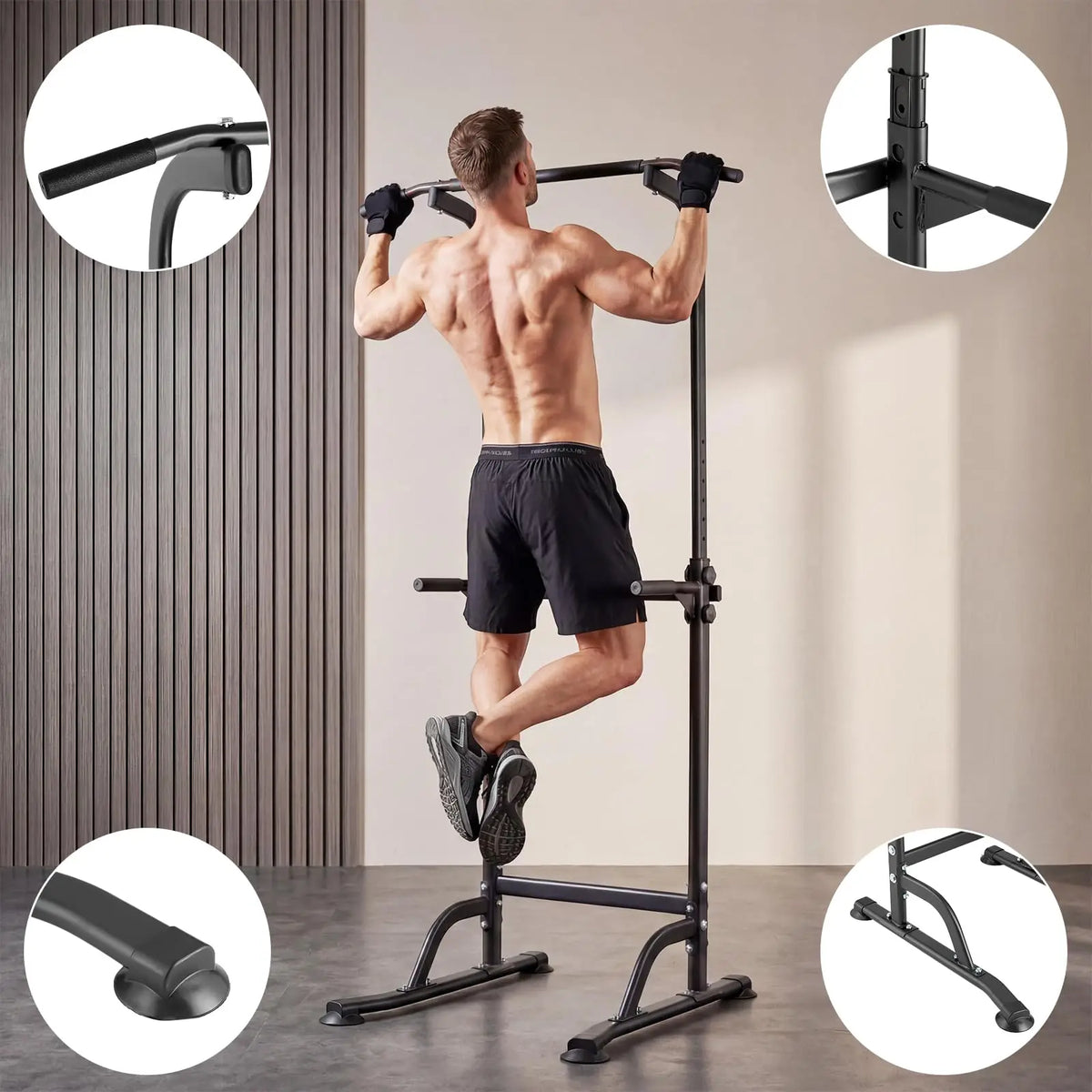 HiMiss Power Tower Pull Up Dip Station Home Gym Fitness