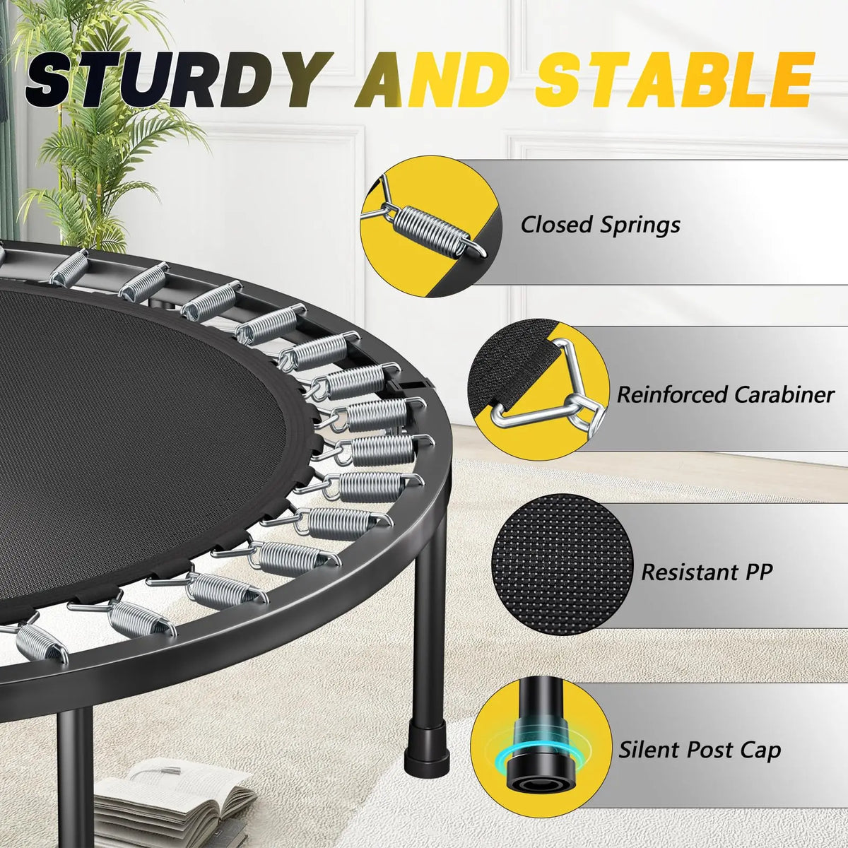 Foldable Adult Fitness Rebounder With Adjustable Exercise Handle Bar
