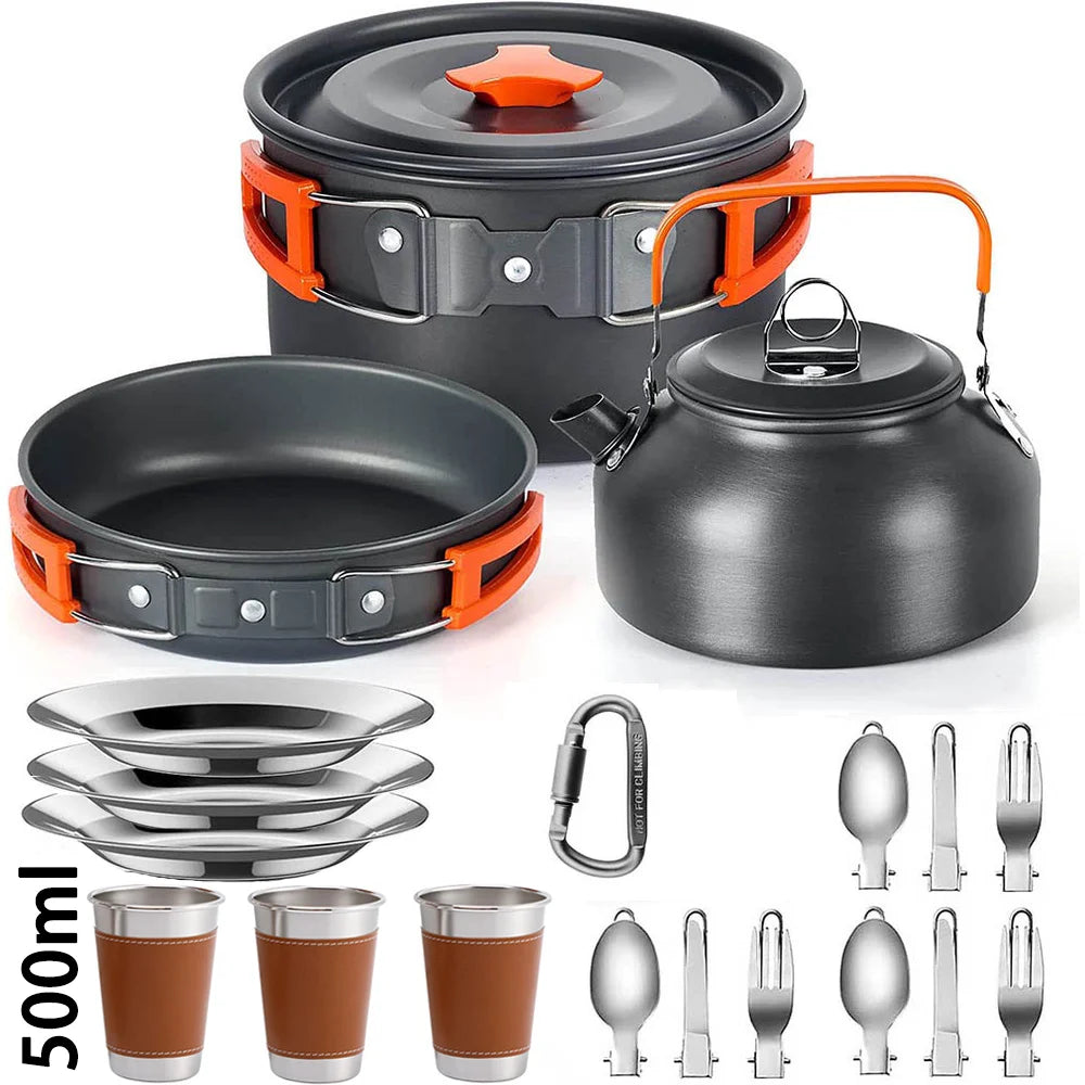 Portable Outdoor Camping Cookware Set With Nonstick Pot And Teapot