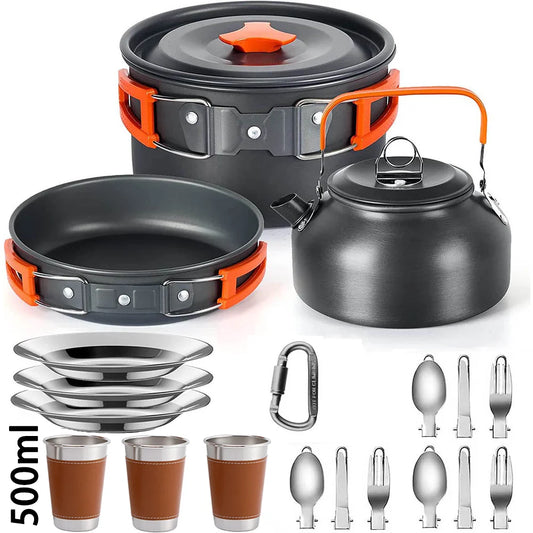Portable Outdoor Camping Cookware Set With Nonstick Pot And Teapot