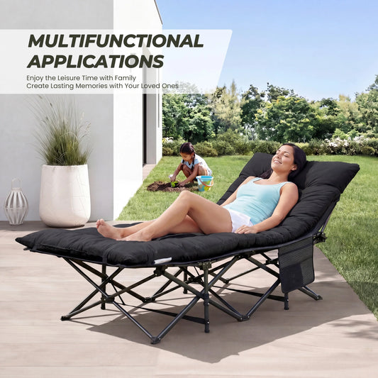 JHK Folding Camping Beach Lounge Chair With Cushion 440 Lb Sturdy Frame
