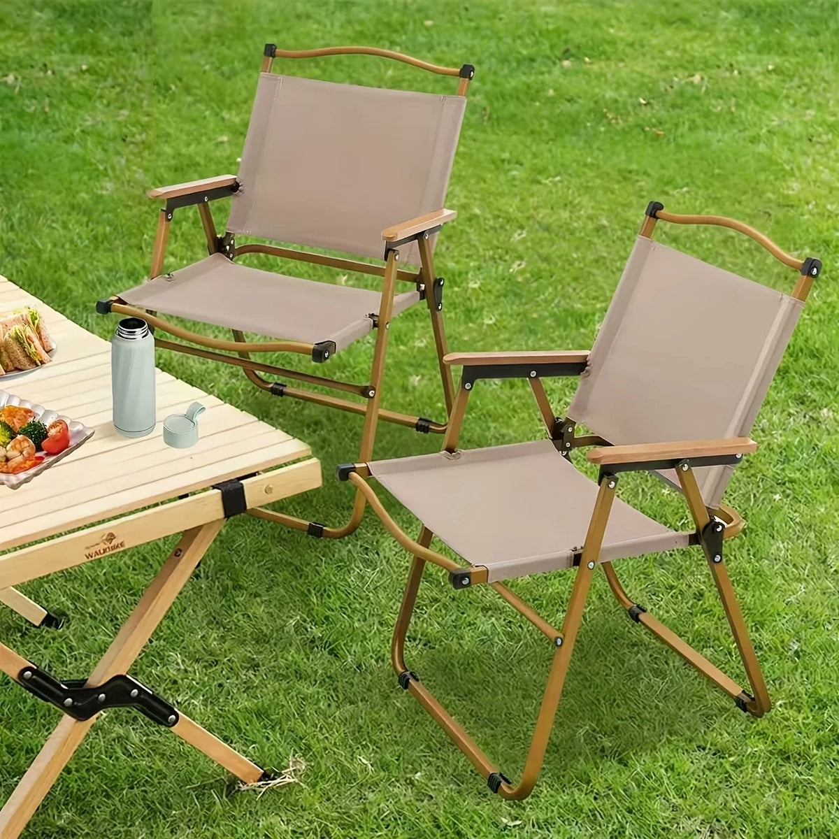 Heavy Duty Wood Armrest Folding Camping Chair For Outdoor Picnic