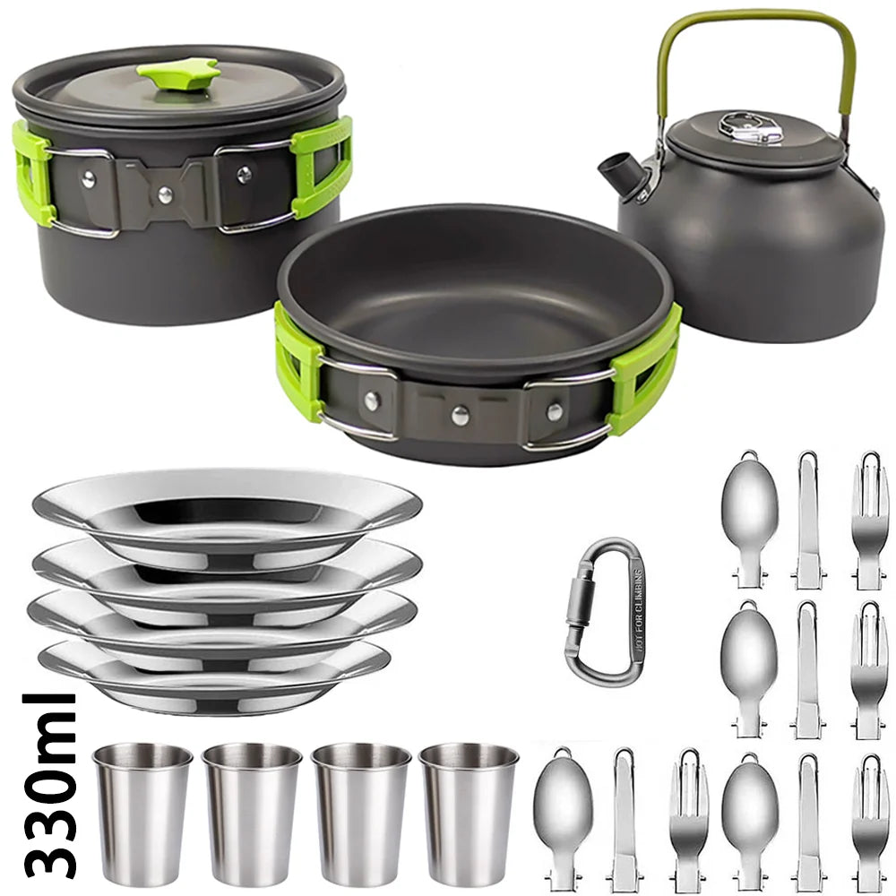 Portable Outdoor Camping Cookware Set With Nonstick Pot And Teapot