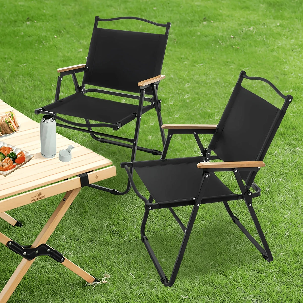 Heavy Duty Wood Armrest Folding Camping Chair For Outdoor Picnic