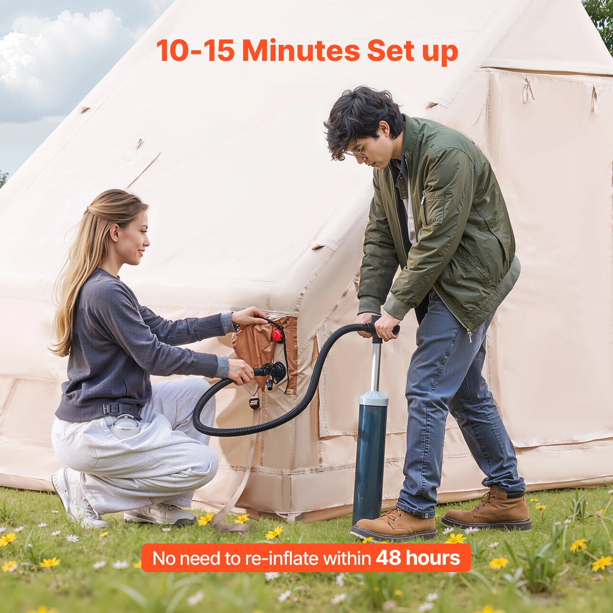 SucceBuy Inflatable Camping Tent With Stove Jack And Hand Pump