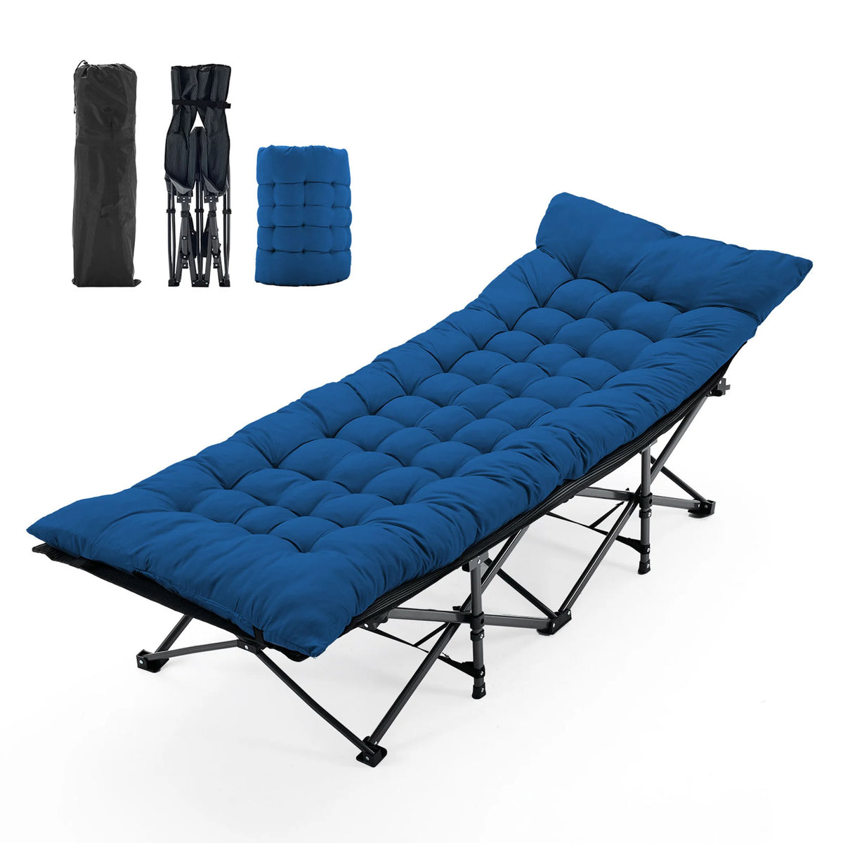 JHK Folding Camping Beach Lounge Chair With Cushion 440 Lb Sturdy Frame