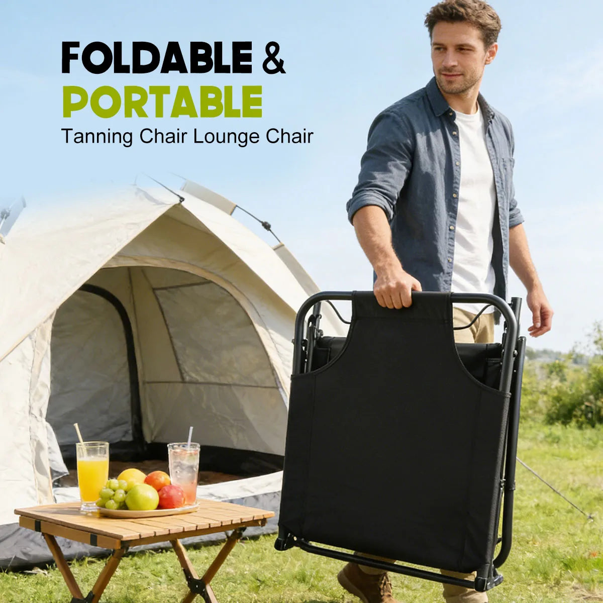 Heavy Duty Folding Camping Lounge Chair With Three Position Recline