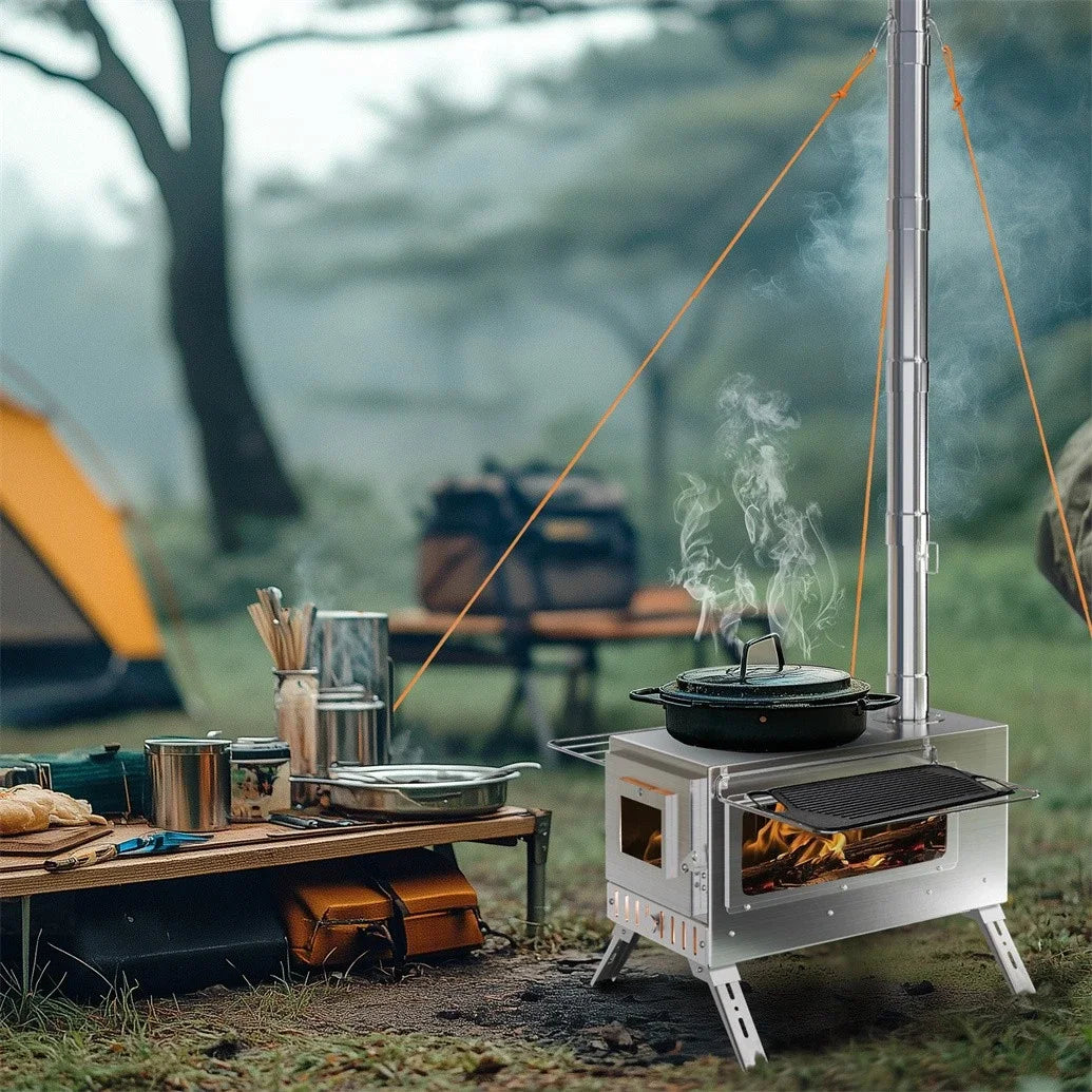 Unho Portable Wood Stove With Six Stainless Chimney Pipes