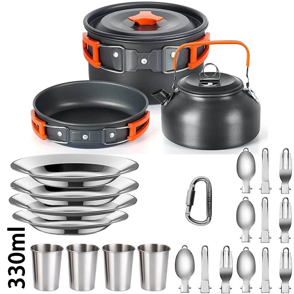 Portable Outdoor Camping Cookware Set With Nonstick Pot And Teapot