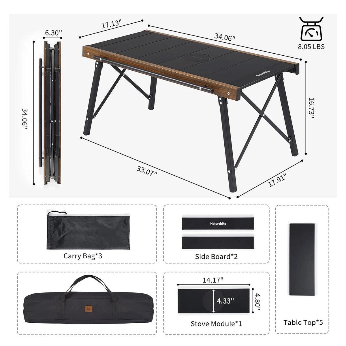 Naturehike Portable Aluminum Folding IGT Camping Grill Table