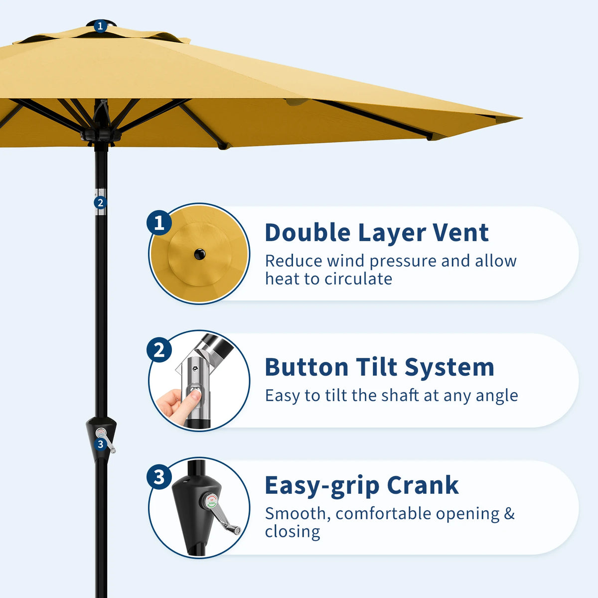 HiMISS Waterproof Market Umbrella With UV Protection And Tilt