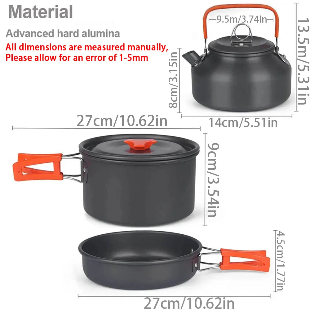 Portable Outdoor Camping Cookware Set With Nonstick Pot And Teapot