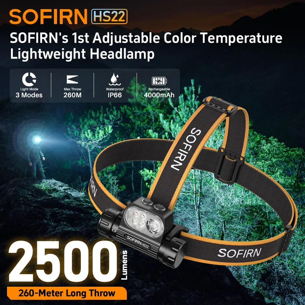 Sofirn HS22 Headlamp 2500 Lumen Adjustable Color Temperature Dual Switch